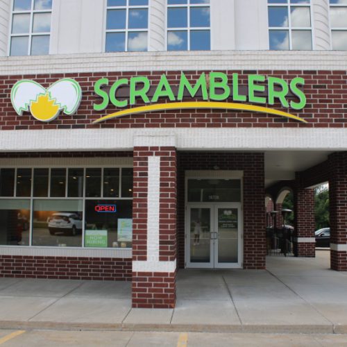 Store front of a Scramblers restaurant