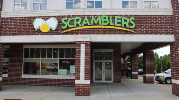 Store front of a Scramblers restaurant